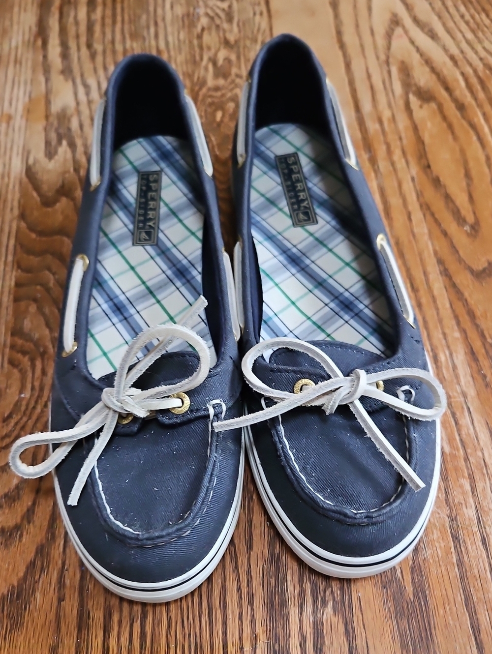Sperry Navy Canvas Boat Shoe Flats with White Laces